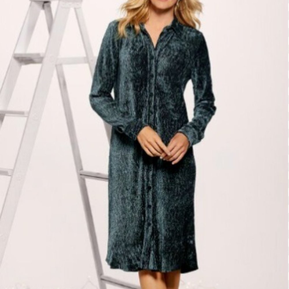 Soft Surroundings Maxime Velvet Crinkle Shirt Dress - Small - Blue